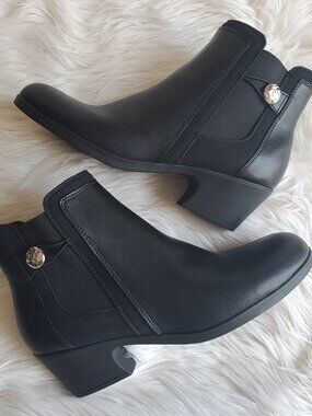 Flex Step Milani Black Zipper Classic Block Heel Ankle Boots SZ 11